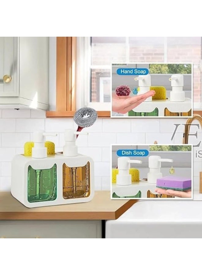 Double soap dispenser with 2 compartments and loofah – practical bathroom and kitchen organizer – stylish and easy-to-use design. - Image 4